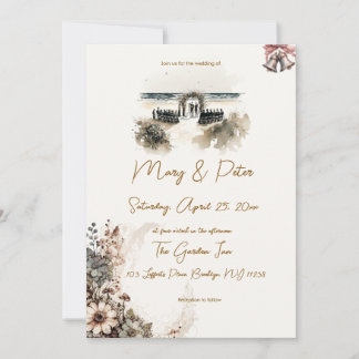 Hand drawn wedding invitation floral beach einladung