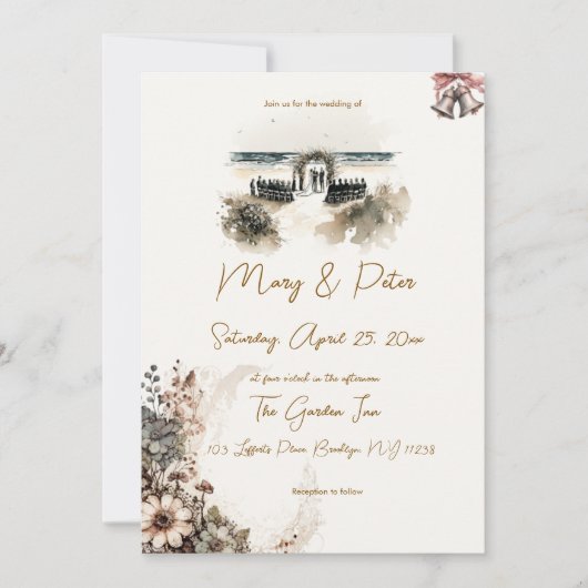 Hand drawn wedding invitation floral beach einladung (Vorderseite)