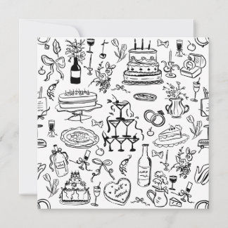 hand drawn wedding marriage champagne fountain einladung