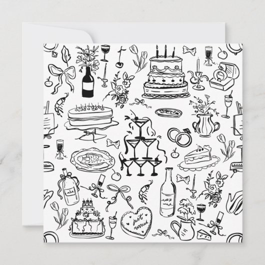 hand drawn wedding marriage champagne fountain einladung (Vorderseite)