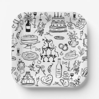 hand drawn wedding marriage champagne fountain pappteller