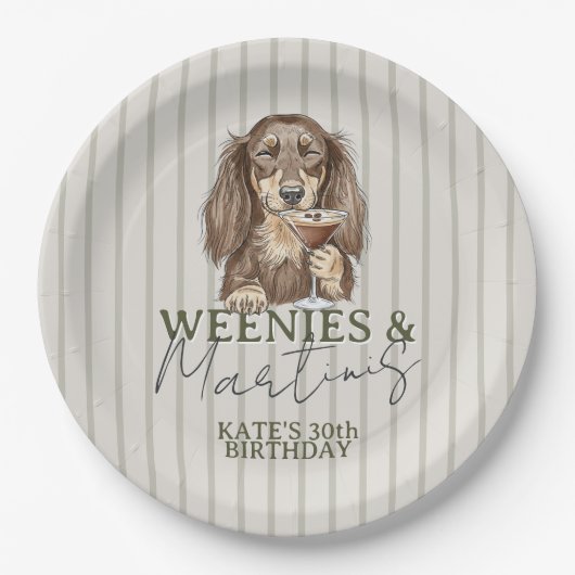 Hand Drawn Weenies and Martinis Dachshund Pappteller (Vorderseite)