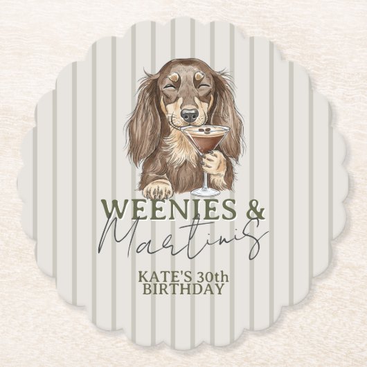 Hand Drawn Weenies and Martinis Dachshund Untersetzer (Vorderseite)