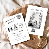 Hand Drawn Whimsical Black and White Wedding Einladung