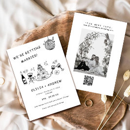 Hand Drawn Whimsical Black and White Wedding Einladung