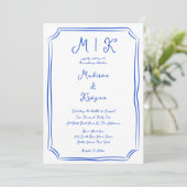 Hand Drawn Whimsical Blue French Wedding Einladung (Stehend Vorderseite)