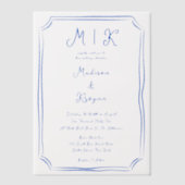 Hand Drawn Whimsical Blue French Wedding Pergament Einladungen (Vorderseite)