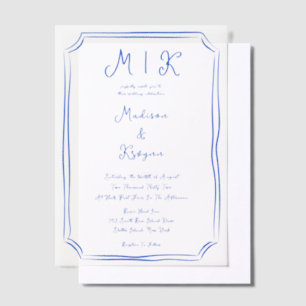 Hand Drawn Whimsical Blue French Wedding Pergament Einladungen