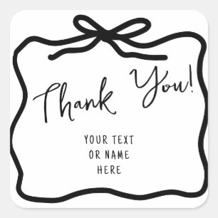 Hand Drawn Whimsical Bow Danke Typografie Quadratischer Aufkleber