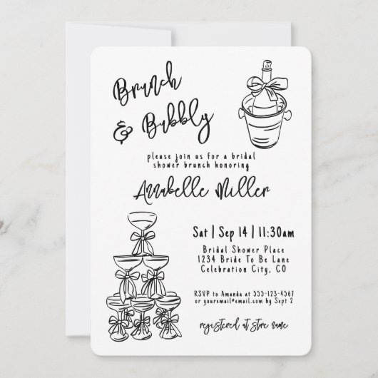 Hand Drawn Whimsical Bridal Shower Einladung (Vorderseite)