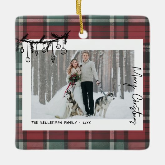 Hand Drawn Whimsical Christmas Photo Keramikornament (Vorderseite)