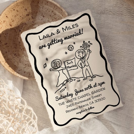 Hand Drawn Whimsical cosmic moon wedding invite Save The Date