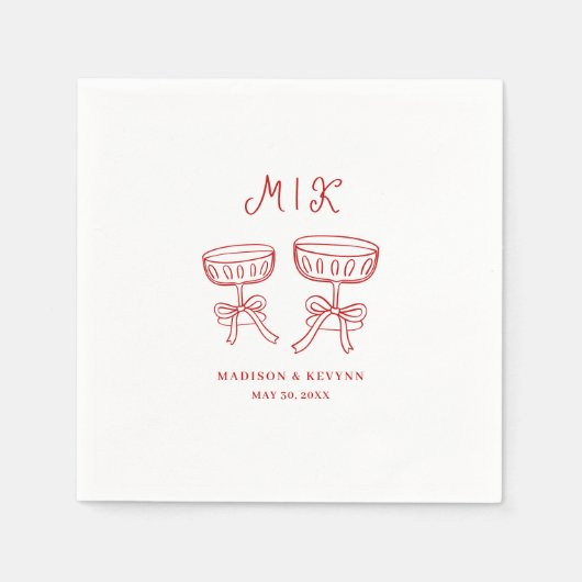 Hand Drawn Whimsical Doodle Red Wedding Serviette (Vorderseite)