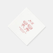 Hand Drawn Whimsical Doodle Red Wedding Serviette (Ecke)