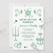 Hand-Drawn Whimsical Doodle Wedding Einladung (Vorderseite)