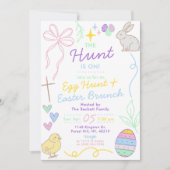 Hand Drawn Whimsical Doodles Easter Party Einladung (Vorderseite)