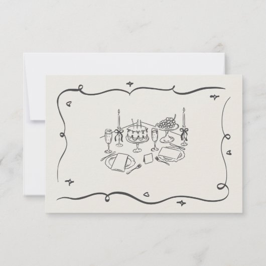 Hand Drawn Whimsical Doodles Wavy Frame RSVP (Rückseite)