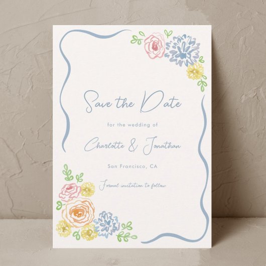 Hand Drawn Whimsical Floral Pastel Hochzeit Save The Date