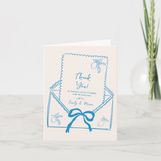 Hand Drawn Whimsical Lemon Wedding Danke Karten (Vorderseite)