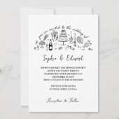 Hand-drawn whimsical line art wedding style einladung (Vorderseite)