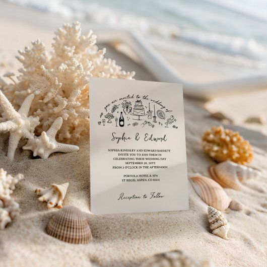 Hand-drawn whimsical line art wedding style einladung