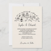 Hand-drawn whimsical line art wedding style einladung (Vorderseite)