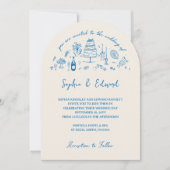 Hand-drawn whimsical line art wedding style einladung (Vorderseite)