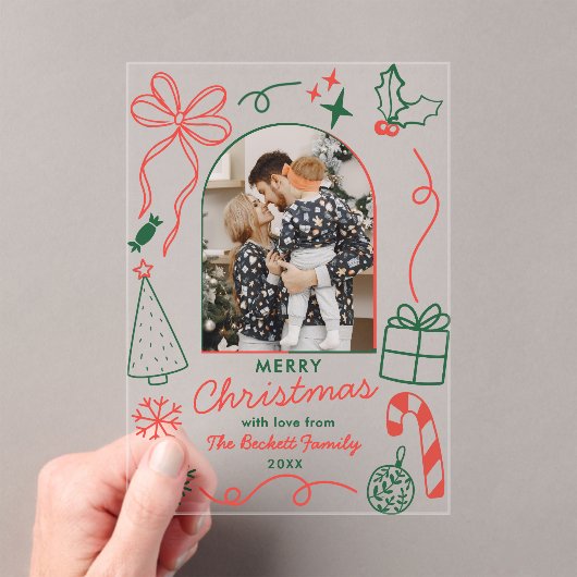 Hand Drawn Whimsical Photo Arch Christmas Card Acryleinladungen (Insitu (Handheld))