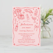 Hand Drawn Whimsical Pink Red Galentines Spa Party Einladung (Stehend Vorderseite)