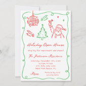 Hand Drawn Whimsical Quirky Christmas Open House Einladung (Vorderseite)