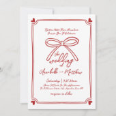 Hand Drawn Whimsical Red Bow Wedding Einladung (Vorderseite)