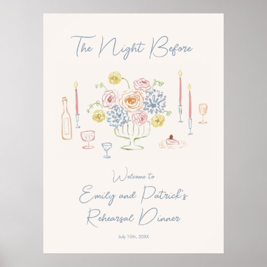 Hand drawn Whimsical Rehearsal Dinner Welcome Sign Poster (Vorne)