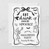 Hand Drawn Whimsical Skeleton Spooky Halloween Einladung (Vorderseite)