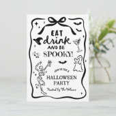 Hand Drawn Whimsical Skeleton Spooky Halloween Einladung (Stehend Vorderseite)