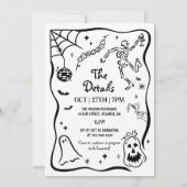 Hand Drawn Whimsical Skeleton Spooky Halloween Einladung (Rückseite)