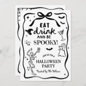 Hand Drawn Whimsical Skeleton Spooky Halloween Einladung (Vorne/Hinten)