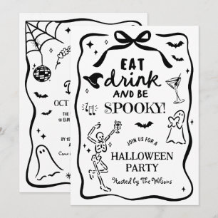 Hand Drawn Whimsical Skeleton Spooky Halloween Einladung