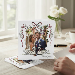Hand Drawn  Whimsical Swans Photo Card Thank You Dankeskarte