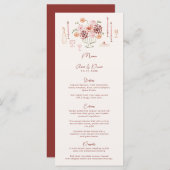 Hand Drawn Whimsical Tabletop Burgundy Wedding Menükarte (Vorne/Hinten)