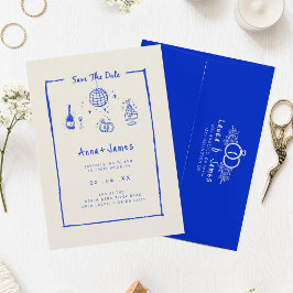  hand drawn whimsical trendy blue funky wedding einladung