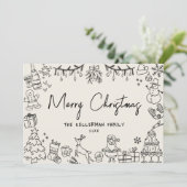 Hand Drawn Whimsical Vintag Frohe Weihnachten (Stehend Vorderseite)