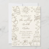 Hand Drawn Whimsical Vintage Wedding Einladung (Vorderseite)