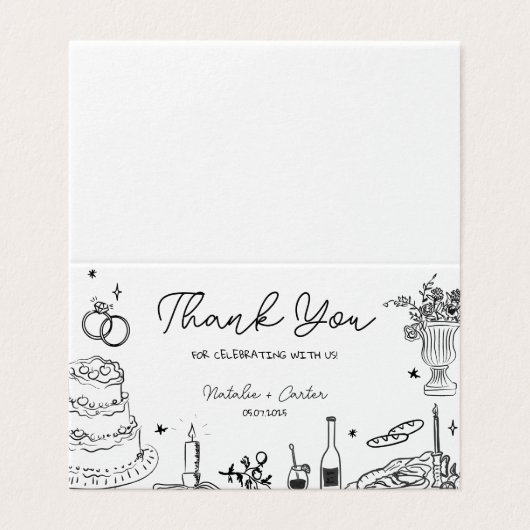 Hand Drawn Whimsical Wedding Danke (Außenseite Aufgefaltet)