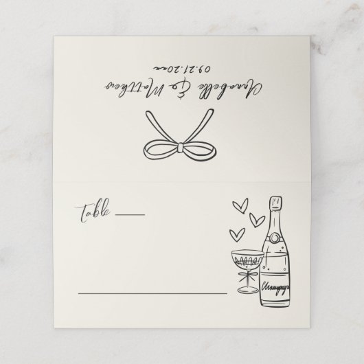 Hand Drawn Whimsical Wedding Platzkarte (Außenseite Aufgefaltet)