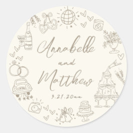 Hand Drawn Whimsical Wedding Runder Aufkleber