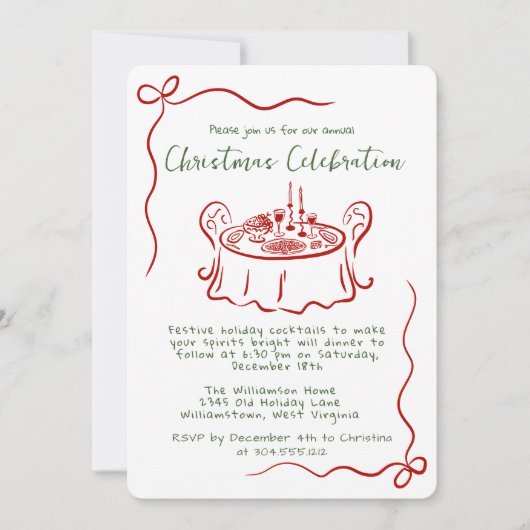 Hand Drawn Whimsical Weihnachtsfest Party Einladung (Vorderseite)