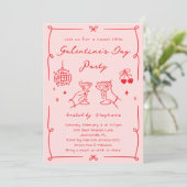 Hand Drawn Whimsy Pink & Red Galentine's Day Party Einladung (Stehend Vorderseite)