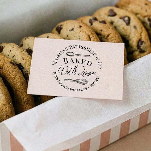 Hand Drawn Whisk Spoon Baked With Love Bakery Gummistempel