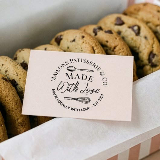 Hand Drawn Whisk Spoon Made With Love Bakery Gummistempel