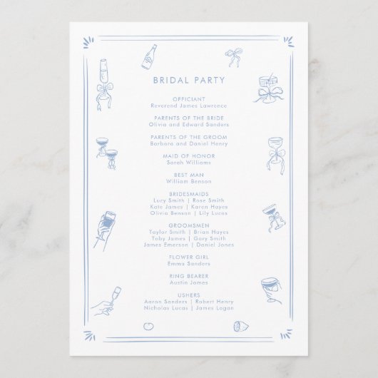 Hand Drawn White and Dusty Blue Wedding Programm (Rückseite)